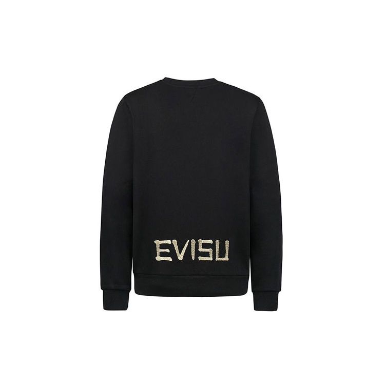 Evisu Japanese Jacquard Little Seagull Embroidered Round Neck Pullover Sweatshirt Men sweatshirt Black 2EAHTM0SW321XX