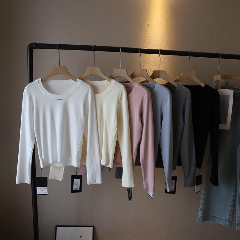 Bi Zheng 2025 Spring Korean Style Slim Fit Women's Long Sleeve Solid Color T-shirt (Model 3306)