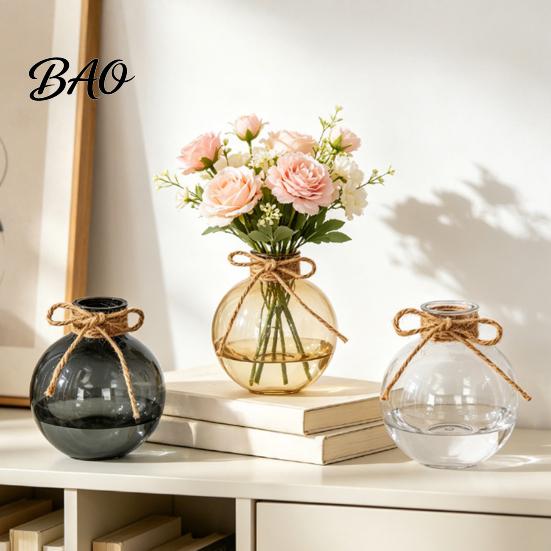 Vaso da Piante Spesso in Resina Trasparente Sfera Rotonda, Vaso Piccolo Trasparente Sfera Fiore con Juta per Fiori Secchi Fiocco, Fioriera Moderna in Plastica Idroponica