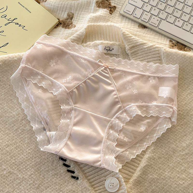 Women's Summer Light Lace Mesh No Trace Breathable Wisp Naked Feeling Ice Silk Briefs