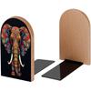 Book Ends Boho Vintage Elephant Wood Bookends for Shelves To Hold Books Heavy Duty Non-Skid Book Stoppers Wood Decorative Home Office School