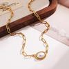Ying Tai Stainless Steel & Titanium Necklace with Imitation Pearl Pendant, 18K Gold Vacuum Plated, Retro Fashion for Women