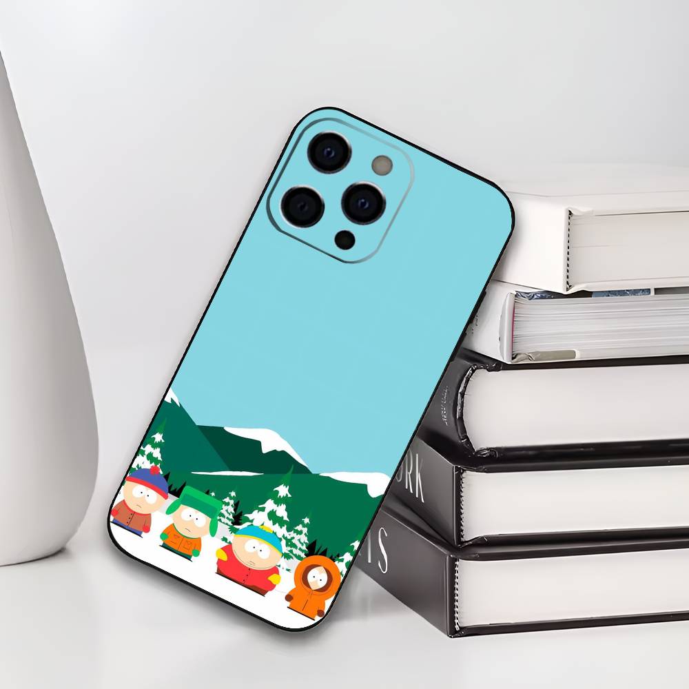 S-South P-Park Cartoon Phone Case For iPhone 17,16,15,14,13,12,11 Plus,Pro Max,XS,Soft Black Cover