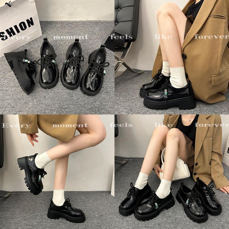 Thick-soled Women's Autumn New Black Small Leather Shoes Women's Height Increase Versatile Beaded Shoes