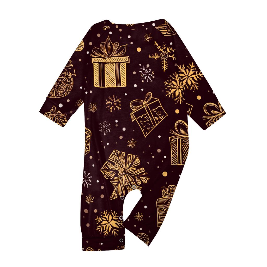 Set haine de casă de Crăciun cu gât rotund imprimat, mâneci lungi și pantaloni lungi pentru părinți și copii