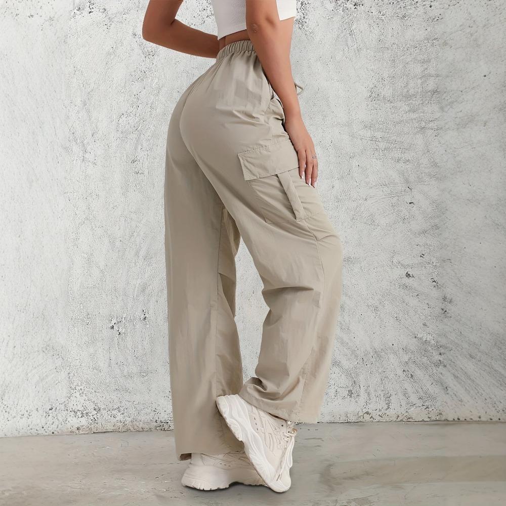 Pantaloni Cargo da Donna a Vita Alta con Coulisse, Vestibilità Larga, Gamba Larga, Multitasche, Pantaloni Casual, Bottoms Streetwear per l'Autunno