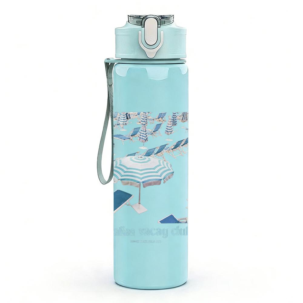 1PC Blue wave ocean abstract print 750ml colorful plastic sports water bottle leakproof pop lid with straw for outdoor office home use