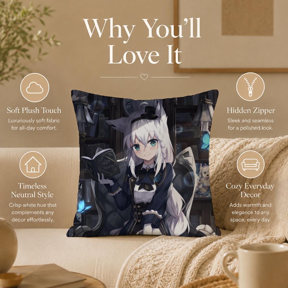 Vtuber S-Shirakami FubukiS Cushion Cover Double-Sided Printed Pillow Cover Hypoallergenic Dust-Mite Proof