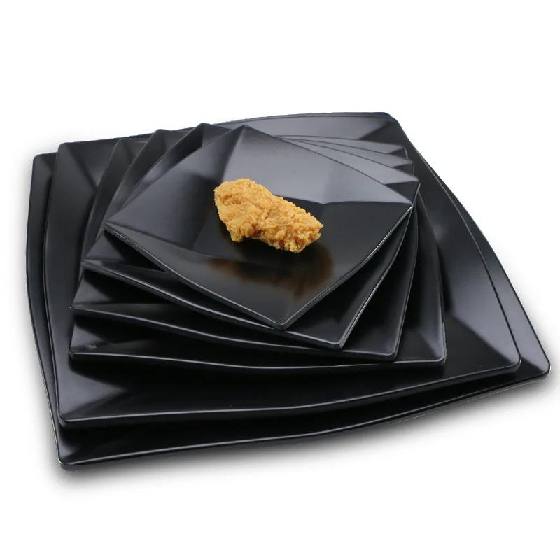 Piatto Nero Opaco Melamina Stoviglie Piatto per Snack Quadrato Plastica Piatto da Cena Forniture da Cucina Girarrosto Commerciale Contorni