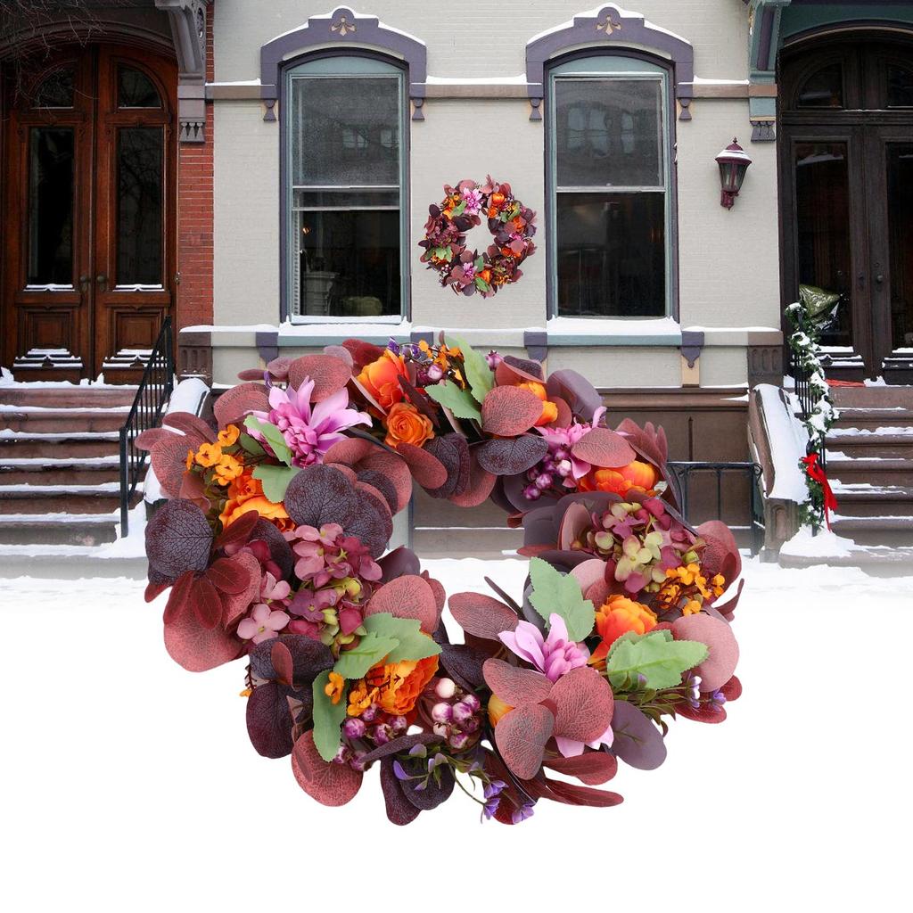 Artificial Wreath Vibrant Colors Retro Simulated Autumn Wreath with Flowers Leaves for Front Door Courtyard Wedding Decoration