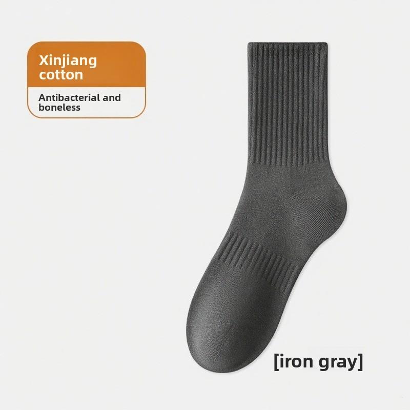 Pure Cotton Socks, Mid-length, Size 7A, Antibacterial, Sweat-absorbing, Odor-resistant, Business-style, Men's, Sport and Casual Long Socks