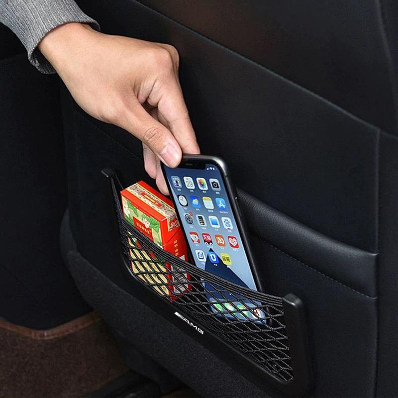 JBCR1 Car Mesh Storage Bag Magic Sticker Fixed Interior Organizer Pocket For Mercedes Benz AMG GLC W203 W206 W220 W205 W211 W212 W201