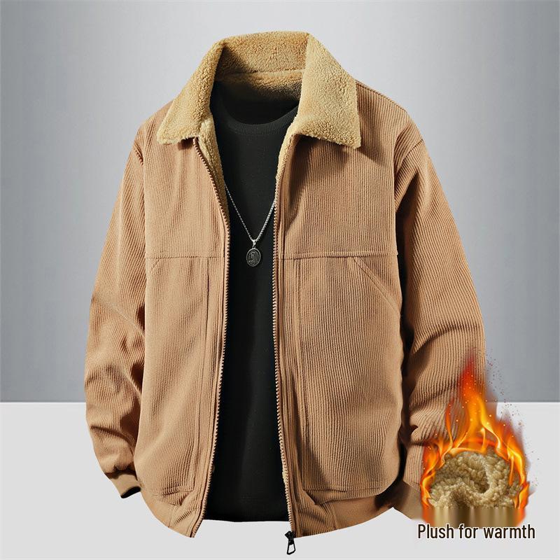 Men's Corduroy Velvet-Lined Winter Jacket - Trendy Casual Lapel Style 2025