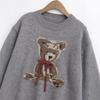 2024 Women's Winter Knitted Sweater - European & American Style, Round Neck with Bear Bow Brooch