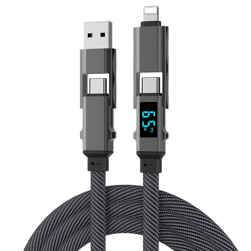 4-in-1USB Cable Type C PD Fast Charging Wire With Digital Display For iPhone Macbook iPad Samsung Xiaomi Type C Lighting Cable
