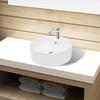 Day and Night - Round White Ceramic Washbasin with Faucet/Drain Hole