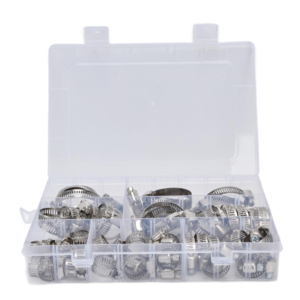 60Pcs Hose Clamp Stainless Steel Adjustable American Type Industrial Tube Clips Set FS090001