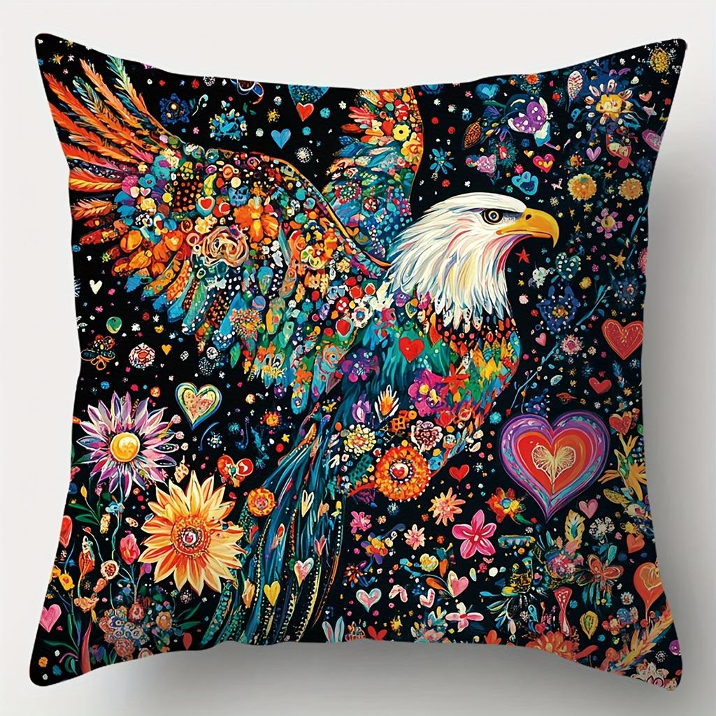4Pcs Double-Sided Printed Throw Pillow Covers, Cat Leopard Owl Eagle Print Cushion Cases, Boho Decor For Bedroom Living Room