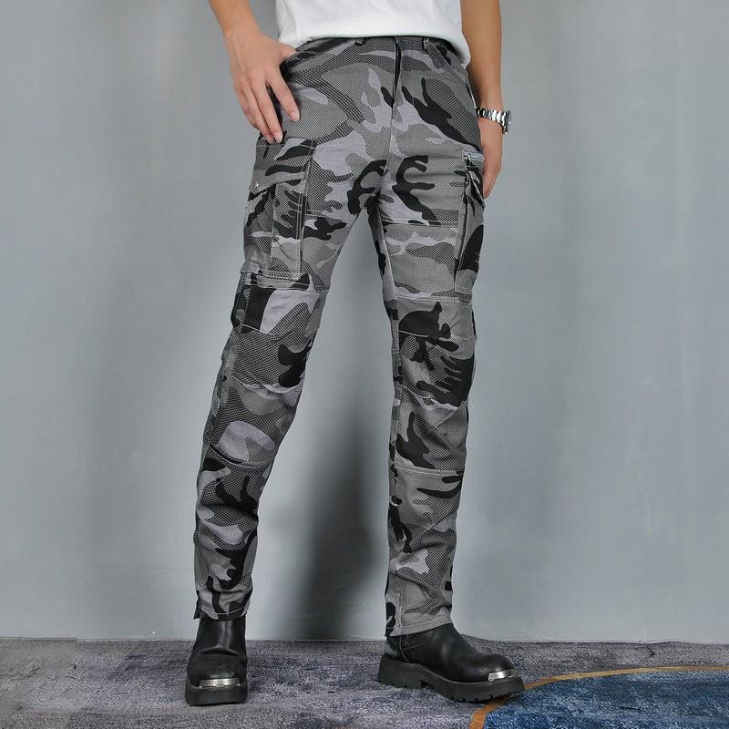 Mens VOLERO Motorcycle Riding Pants Camo Multi-pocket Breathable Casual Biker Trousers With Silicone Protectors