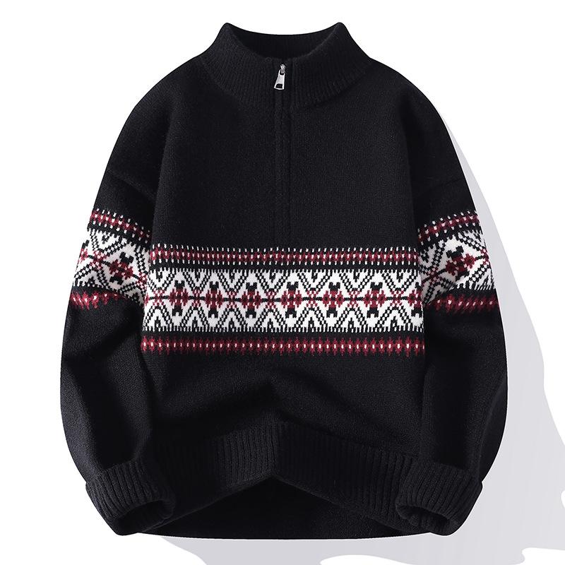 Men's Quarter Zip Pullover Sweater Casual Zip Up Polo Sweater Knit