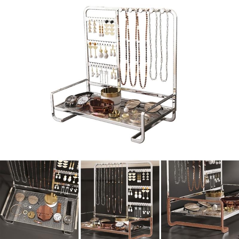 Elegant Metal Jewelry Stand with Tray Stylish Jewelry Stand Organizers Display Rack for Modern Home Accessory Storage