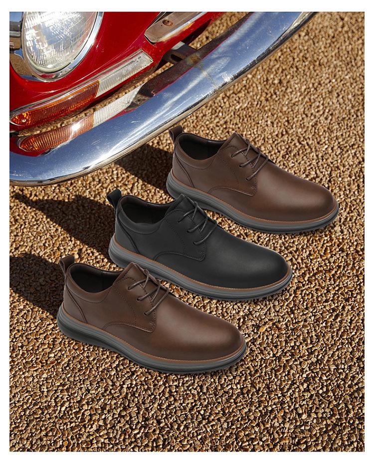 Men's Genuine Leather Breathable Casual Shoes - Versatile Retro Design, Soft Sole, Large Size, Fashionable and Comfortable.