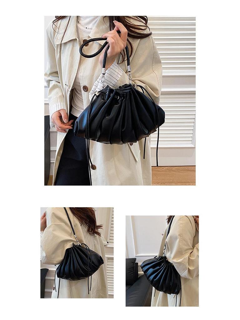 Plissierte Wolke Damen Umhängetasche Knödelform - Trendig, Vielseitig, Großes Fassungsvermögen, Schultertasche mit Kordelzug