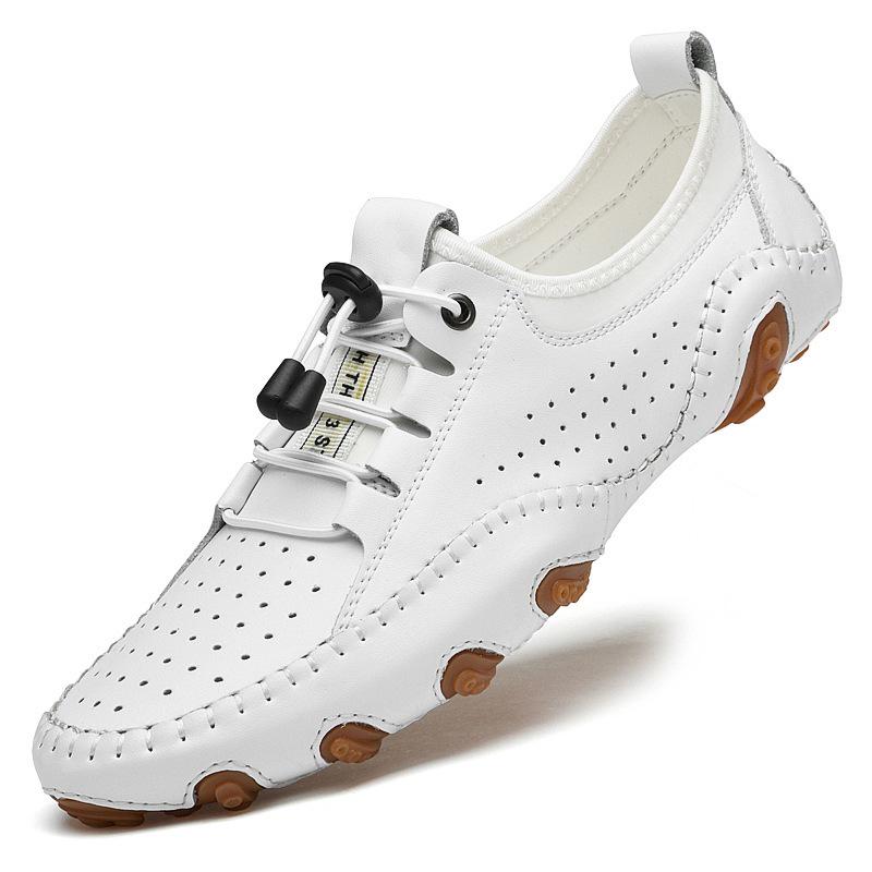 2025 Plus Size Men's White Breathable Driving Loafers - British Style Casual Soft Sole Shoes
