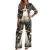 Women's Casual Round Neck Loose Fit Three-Quarter Sleeve Top and Pants Set for Everyday Wear