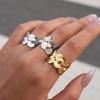 Stainless Steel Splicing Flower Finger Rings for Women Men Classic Texture Wide Chunky Opening Rings Banquet Jewelry Accessories