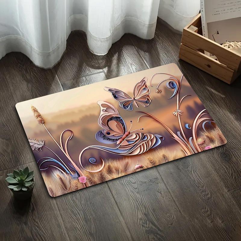 3D Butterfly Diatomite Floor Mat Bathroom Absorbent Non Slip Mat For Bathroom Door Entrance Quick Dry Feet Rug