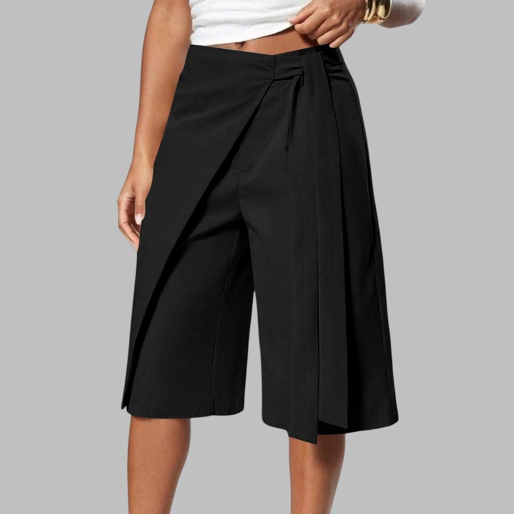 Gonna-pantalone a portafoglio con cintura in ecopelle larga da donna per abbigliamento business casual