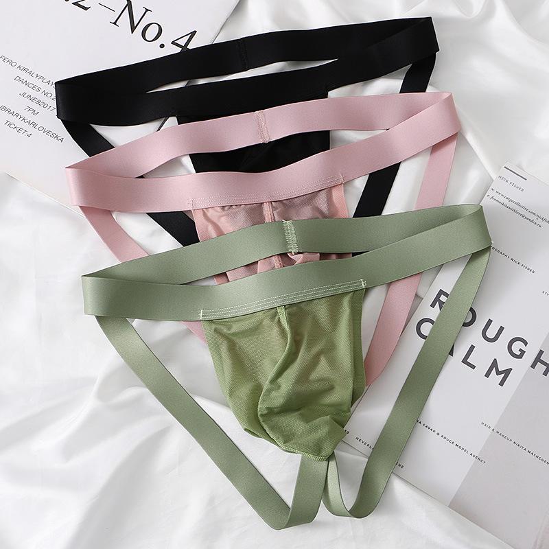 Men's Spring and Summer Sexy No Trace Ice Silk Low Waist Thong Underwear