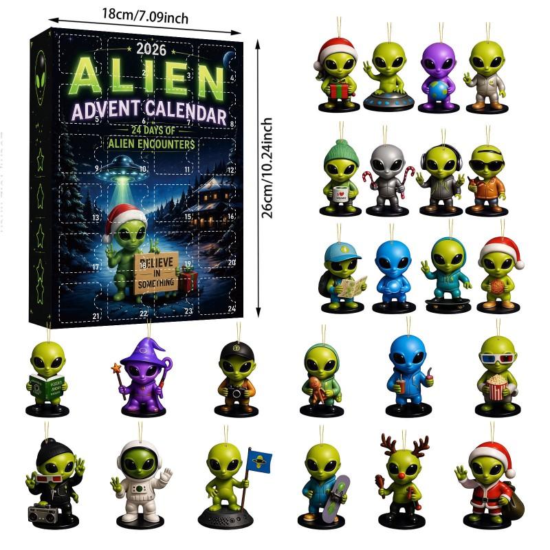 Alien Advent Calendar UFO Charms Blind Box Christmas Countdown Decorations 24 Pcs