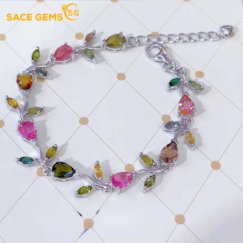 SACE GEMS 925 Sterling Silver 5*7MM Natural Tourmaline Gemstone Bracelrts for Women Engagement Cocktail Party Fine Jewelry