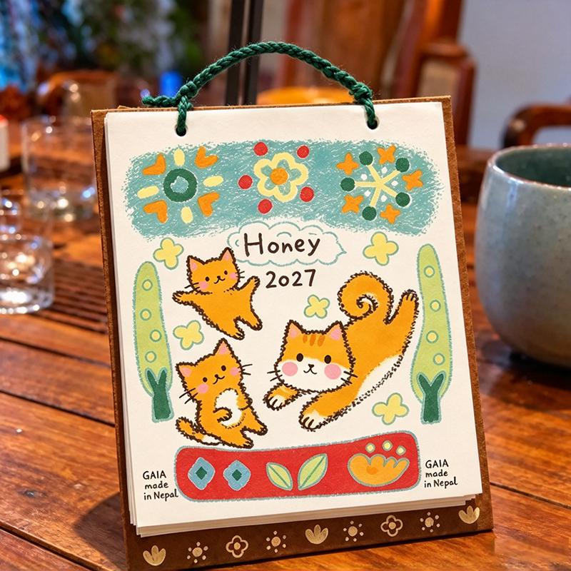 2027 Nepal Calendar Dog Doodle Illustration Desk Calendar Small Animal Monthly Calendar, Decorative Hanging Ornament Gift