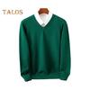 Men Fall Winter Sweater Fake Two-piece Shirt Patchwork Turn-down Collar V Neck Long Sleeves Elastic Pure Color Slim Fit Warm Knitwear