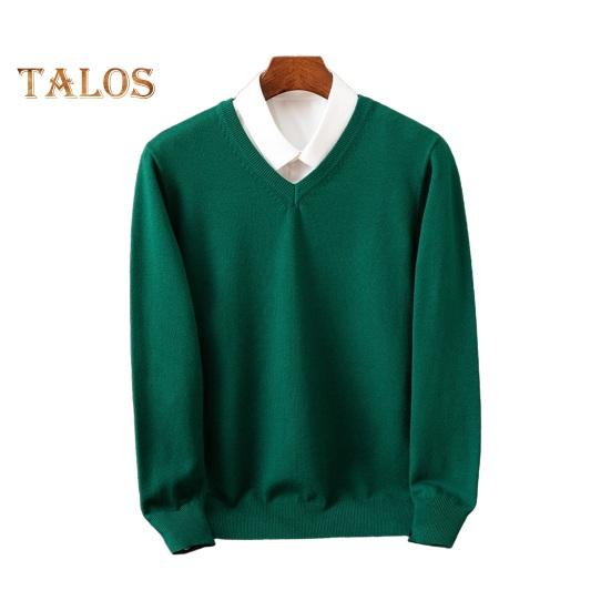 Men Fall Winter Sweater Fake Two-piece Shirt Patchwork Turn-down Collar V Neck Long Sleeves Elastic Pure Color Slim Fit Warm Knitwear