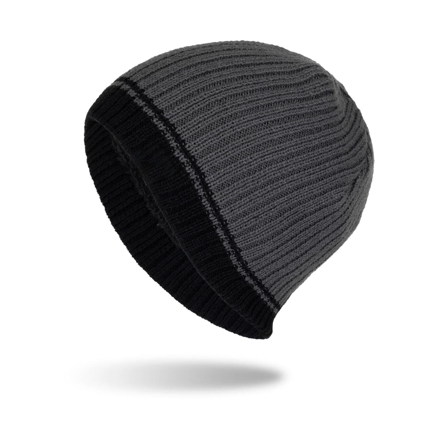 

Autumn and winter new vertical striped green leaf long pullover hat knitted wool hat темно-сірий колір