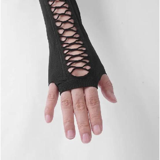 Black Fingerless Gloves women Punk Dark Gothic Cuff Men Hip Hop Hollow Out Rock Gloves E-GIRL Grunge Emo Accessories Mall Goth
