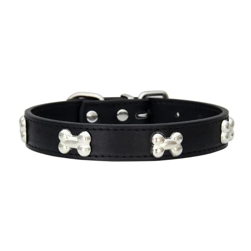 New pet PU leather bone dog collar for cross - border spot wholesale, can be matched with traction belt
