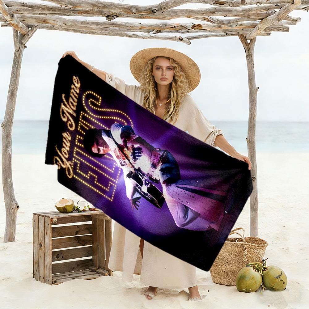 Elvis Presley Customizable Name Beach Towel Super Soft Absorbent Ideal for Travel Outdoor Swim Pool Yoga Surf Camping Hiking Gym Gift Holiday