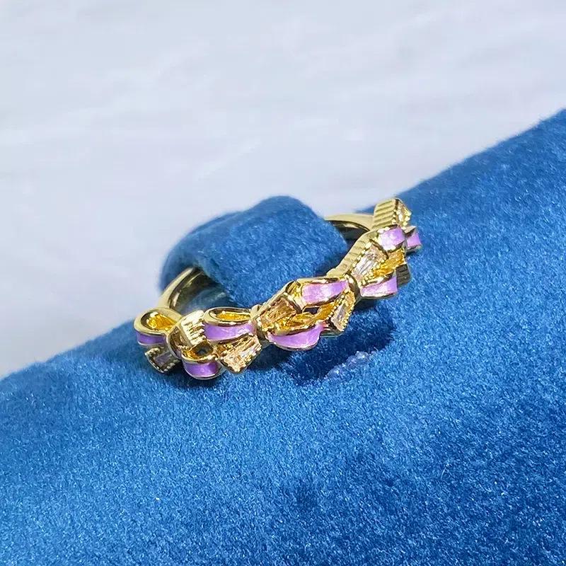 Spring And Summer Sea Blue Enamel Dripping Oil Flower Butterfly Opening Ring High Sense Personality Light Luxury Ring Women