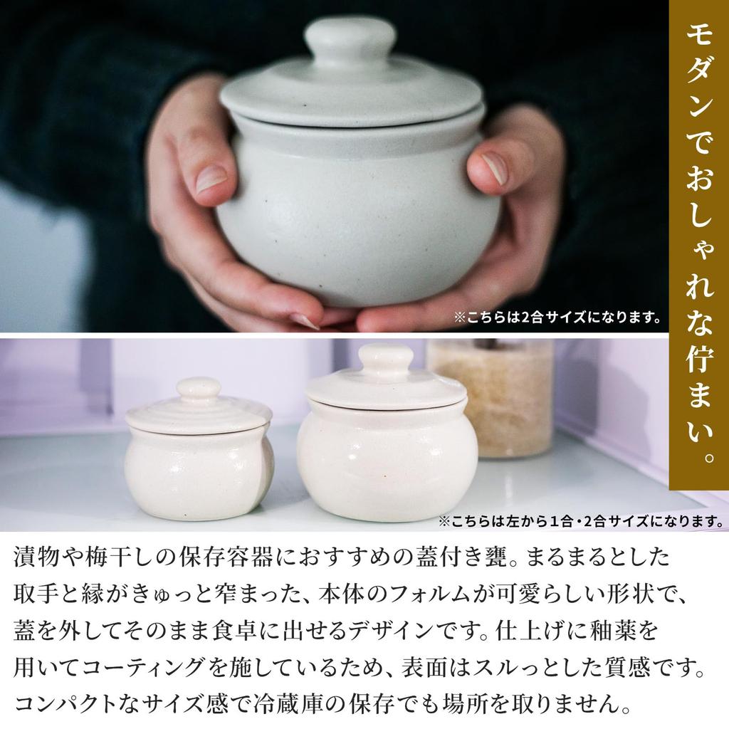 Yamanaka Pottery Zelkova Kiln Jar with Lid Japanese Pottery Storage Canister Made in Takada Diatomaceous Negative Umeboshi Tea Tea Leaves (White -