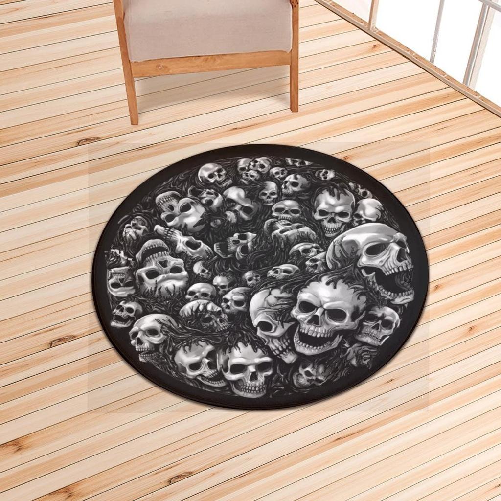 Skeleton Fire Pit Skeleton Printed Carpet Weird Decorative Circular Door Mat Living Room Bedroom Horror Home Decor Carpet