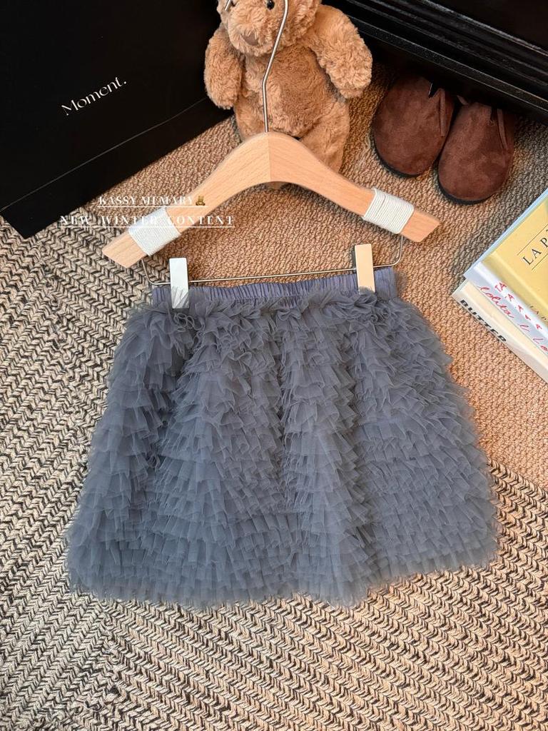 Korean Style Chic Mesh Patchwork High-Waisted Fluffy Layered Skirt