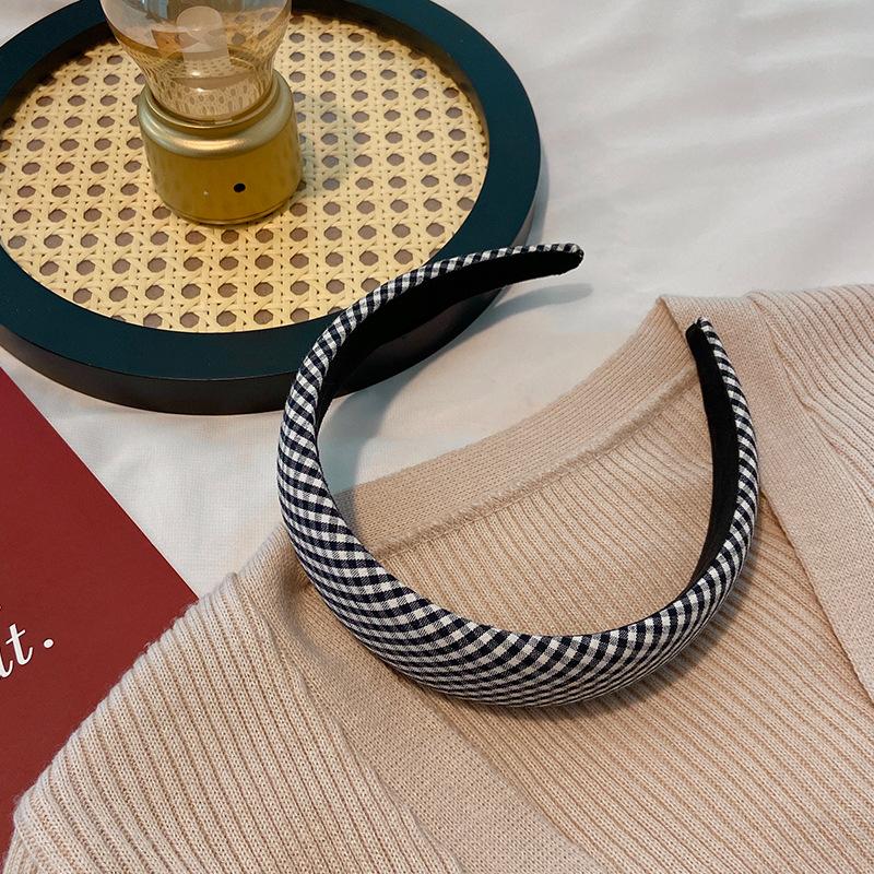 Korean Version of All-match Outing Plaid Hairpin Headband Female Face Washing Wide Sponge Hair Cave