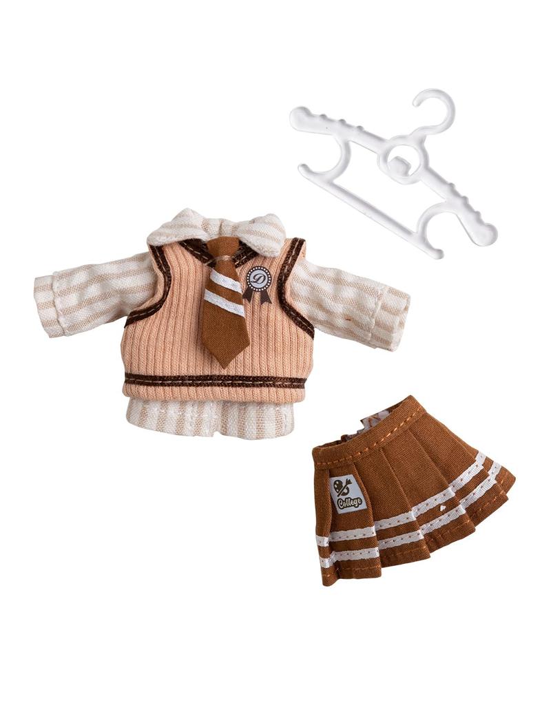 YMY Obitsu 11cm Doll Shirt Tie Waistcoat Half Skirt Uniform Set for BJD School Cosplay Costume Clothes + + + Girl's 1/12 Dolls, (Brown)