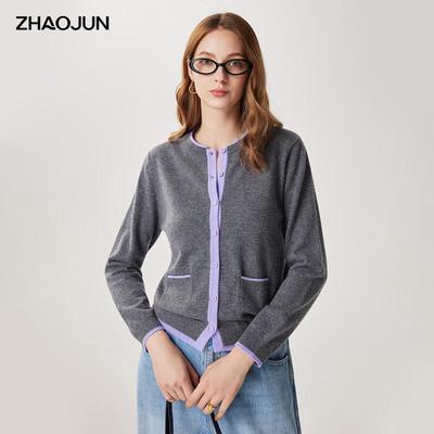 Zhaojun Damen Cardigan mit Rundhalsausschnitt aus 100% Wolle