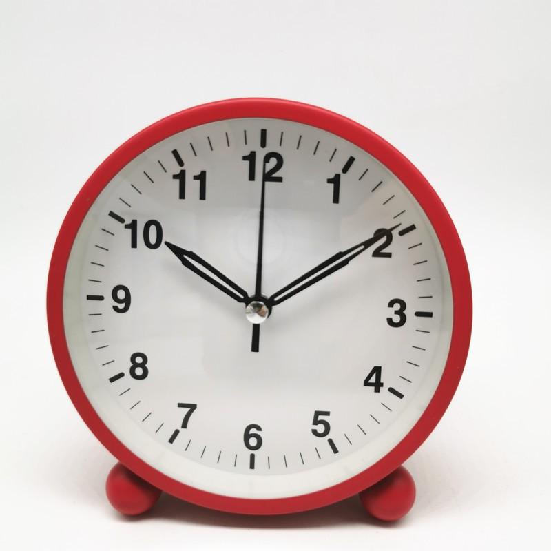 Round Alarm Clock Student Pointer Quartz Clock Bedside Clock Mute Metal Seat Clock with Light